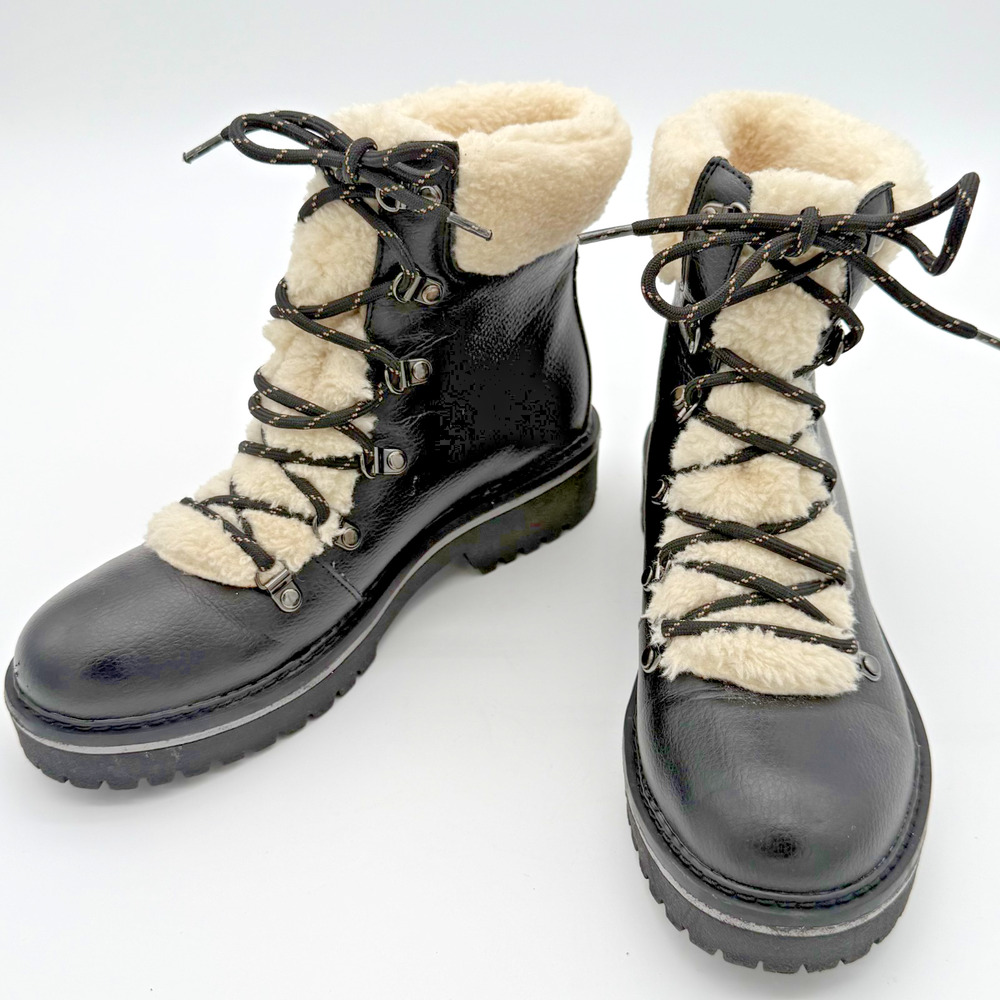Tommy Hilfiger Womens Ron 2 Black Faux Shearling Lace Up Hiking Combat Boots 8M